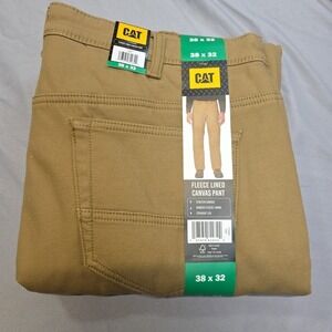 CAT Men's Straight Leg Fleece Lined Stretch Canvas Work Pants 38 x 32 Tan NWT